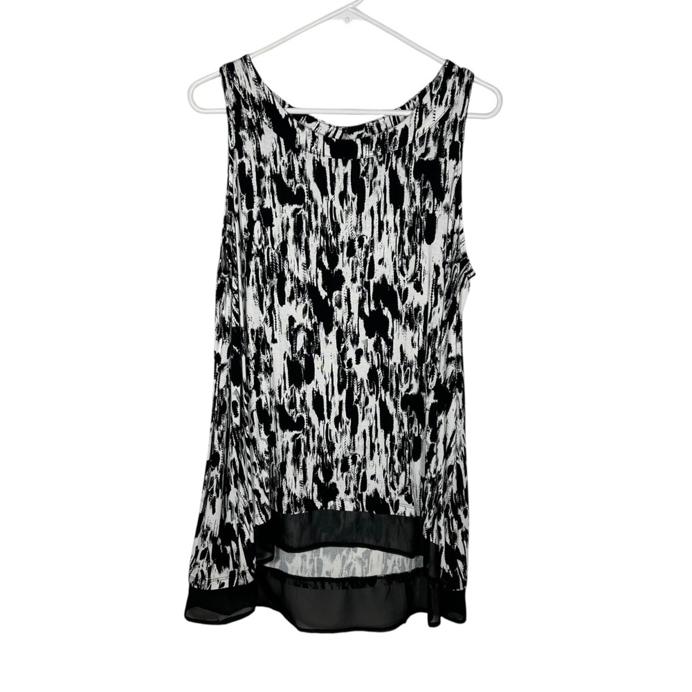 NWT Christopher & Banks Black White Abstract Print Sleeveless High-Low Top Large